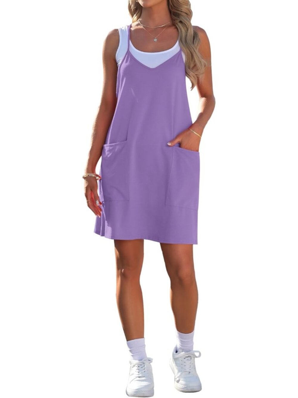 Women's Light Purple Summer Dress Sleeveless Casual Spaghetti Strap Beach Dress